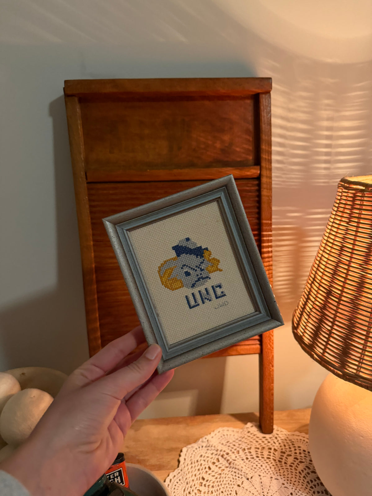 Vintage UNC Tarheels Ramesey Framed Cross Stitch