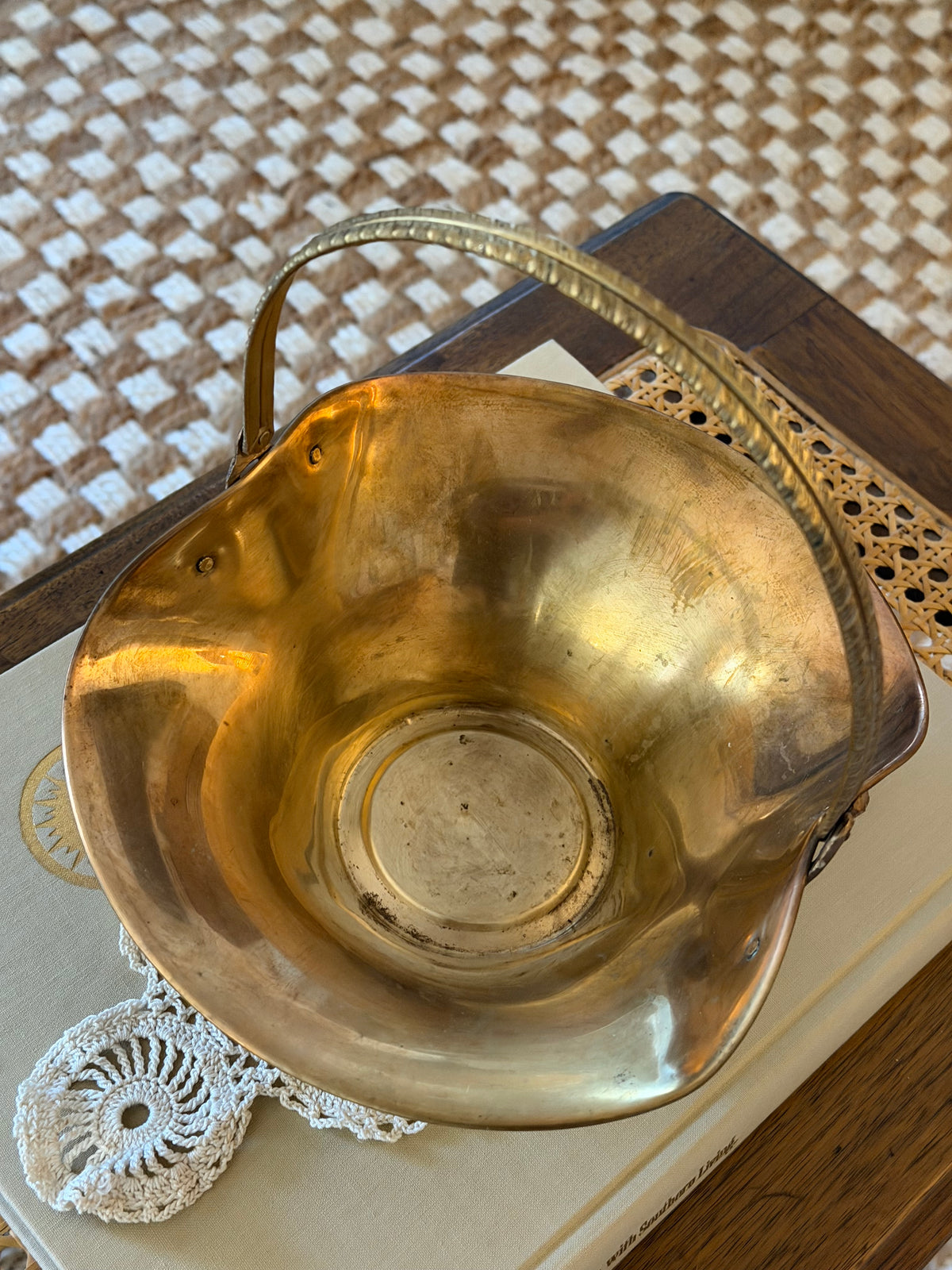 Vintage Brass Basket with Grape Handle
