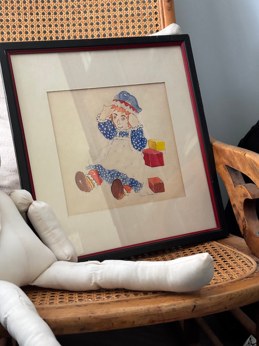 Vintage Raggedy Ann Framed Watercolor