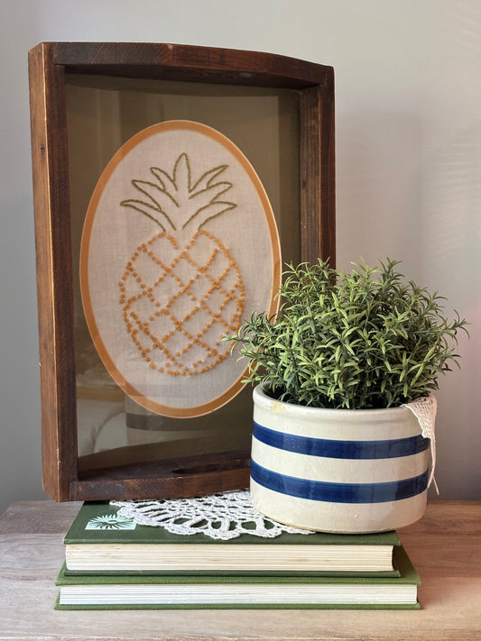 Hand Embroidered Pineapple Welcome Tray