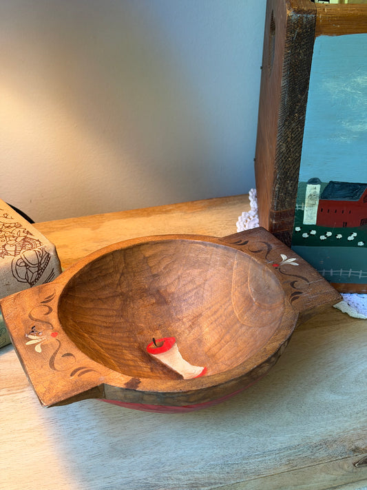 Wooden Folk Art Hand Painted Apple Dough Bowl