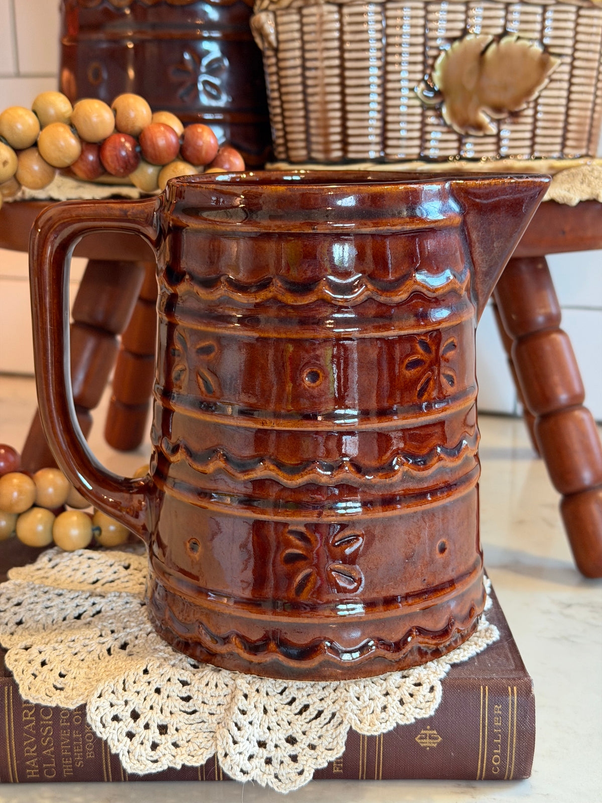 Vintage Brown Mar-Cresa Stoneware Pitchers
