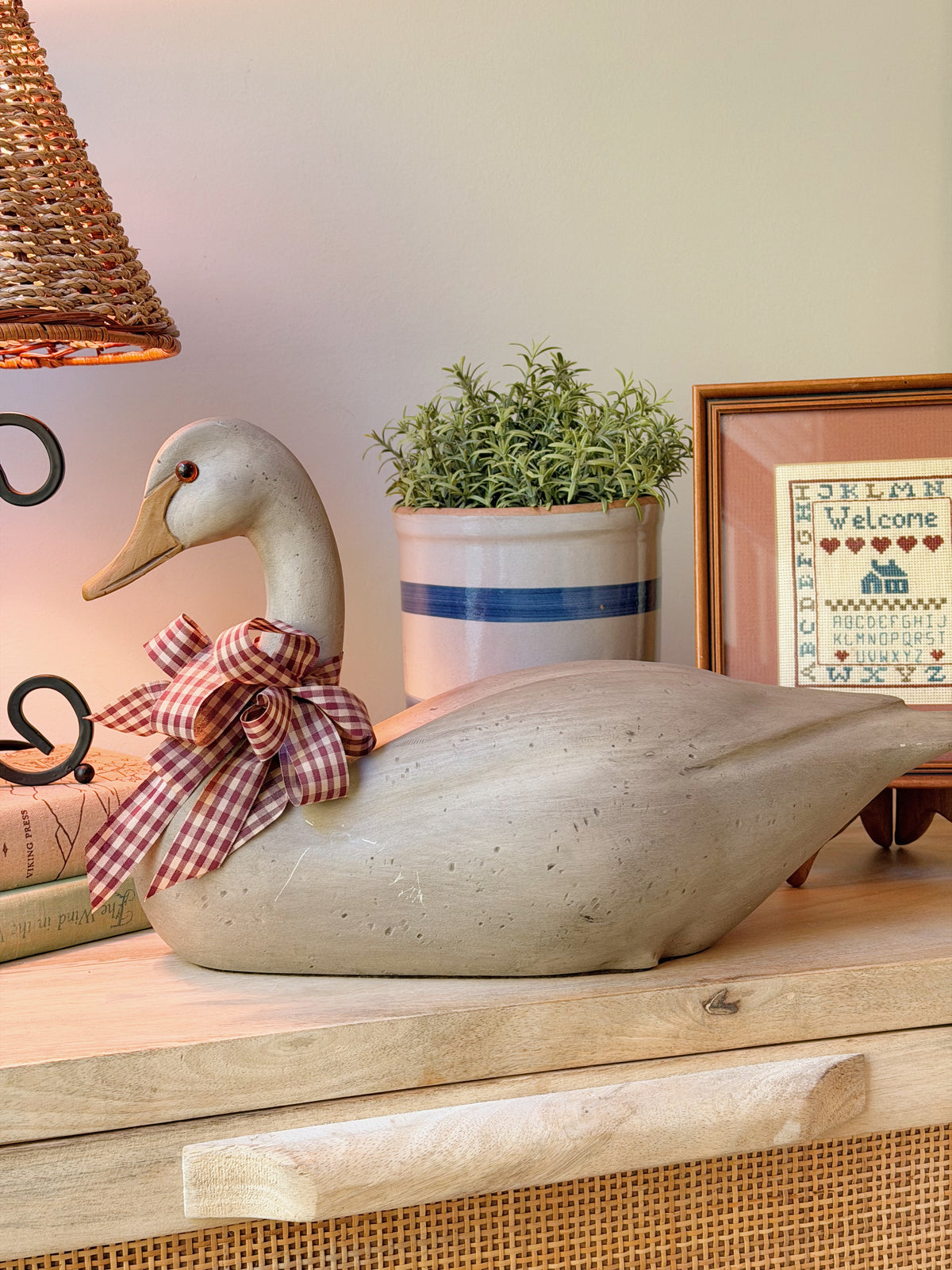 Blue Striped Pottery Crock