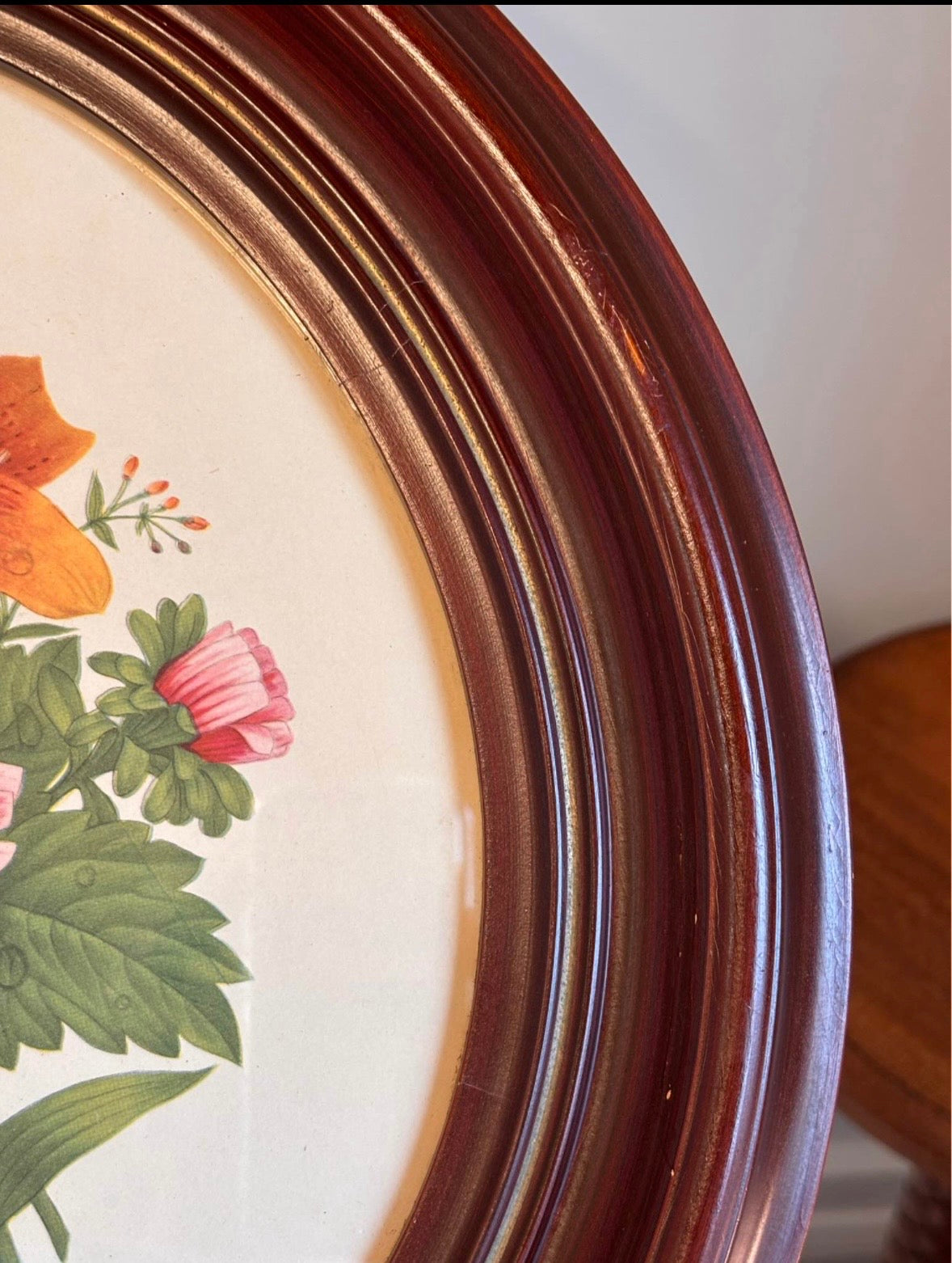 Vintage 1940s Benoit Chirat Framed Oval Botanicals
