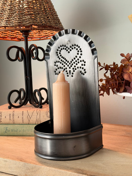 Punched Tin Heart Candle Holder
