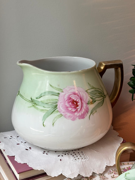 Porcelain Pink Green Floral Pitcher