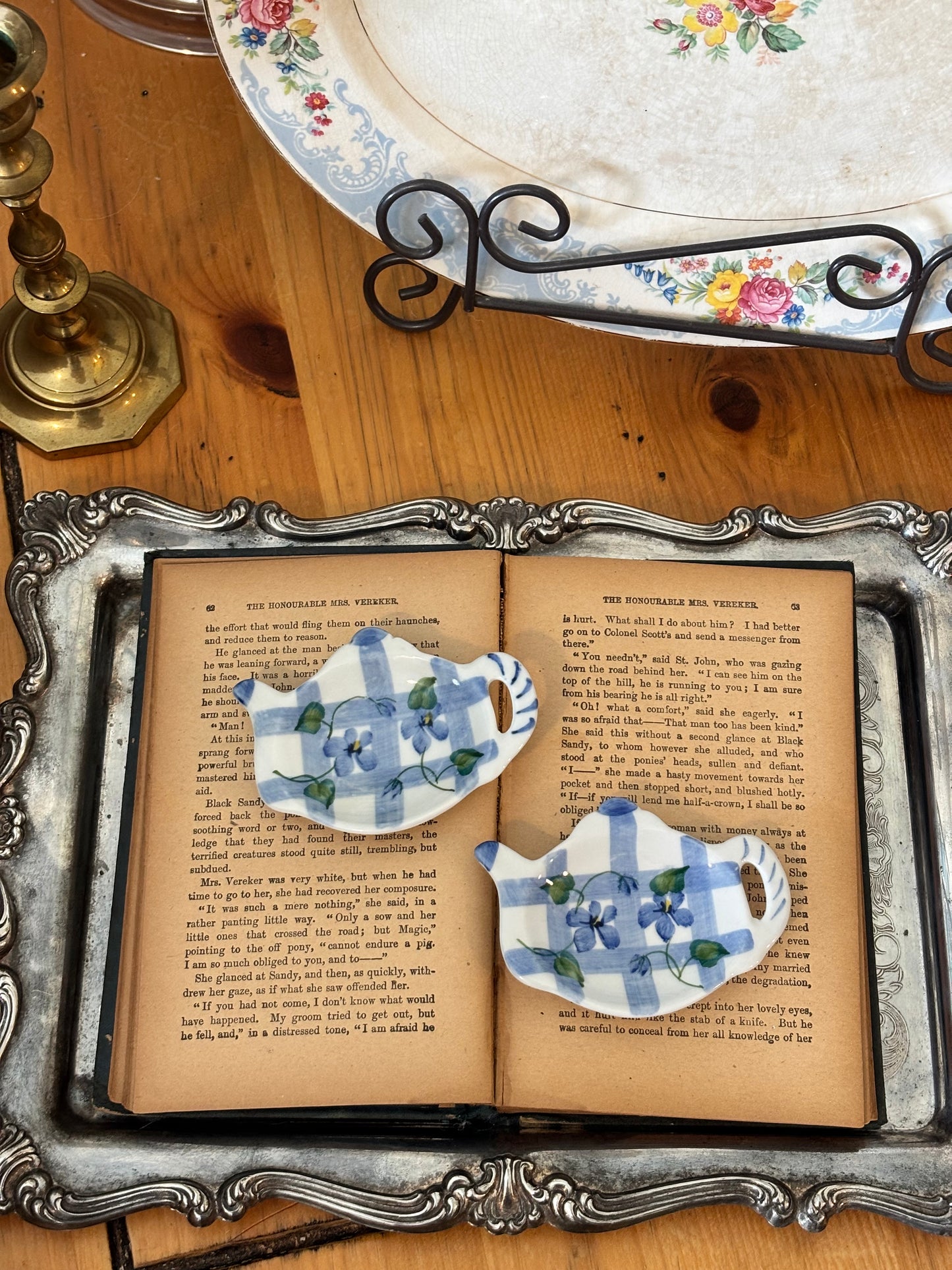 Set of 2 Vintage Hand Painted Tea Bag Holders