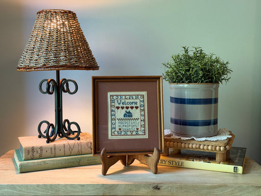 Vintage Framed Welcome Cross Stitch Sampler