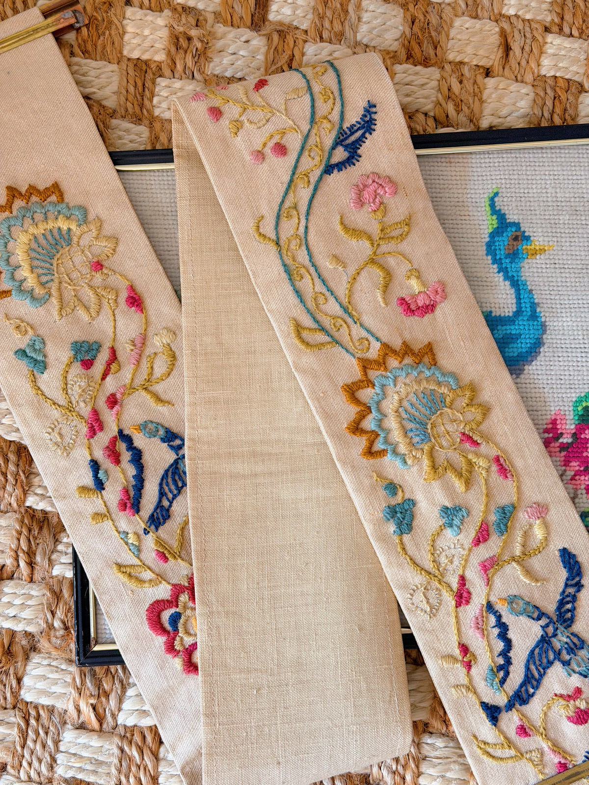 Floral & Bird Embroidered Bell Pull