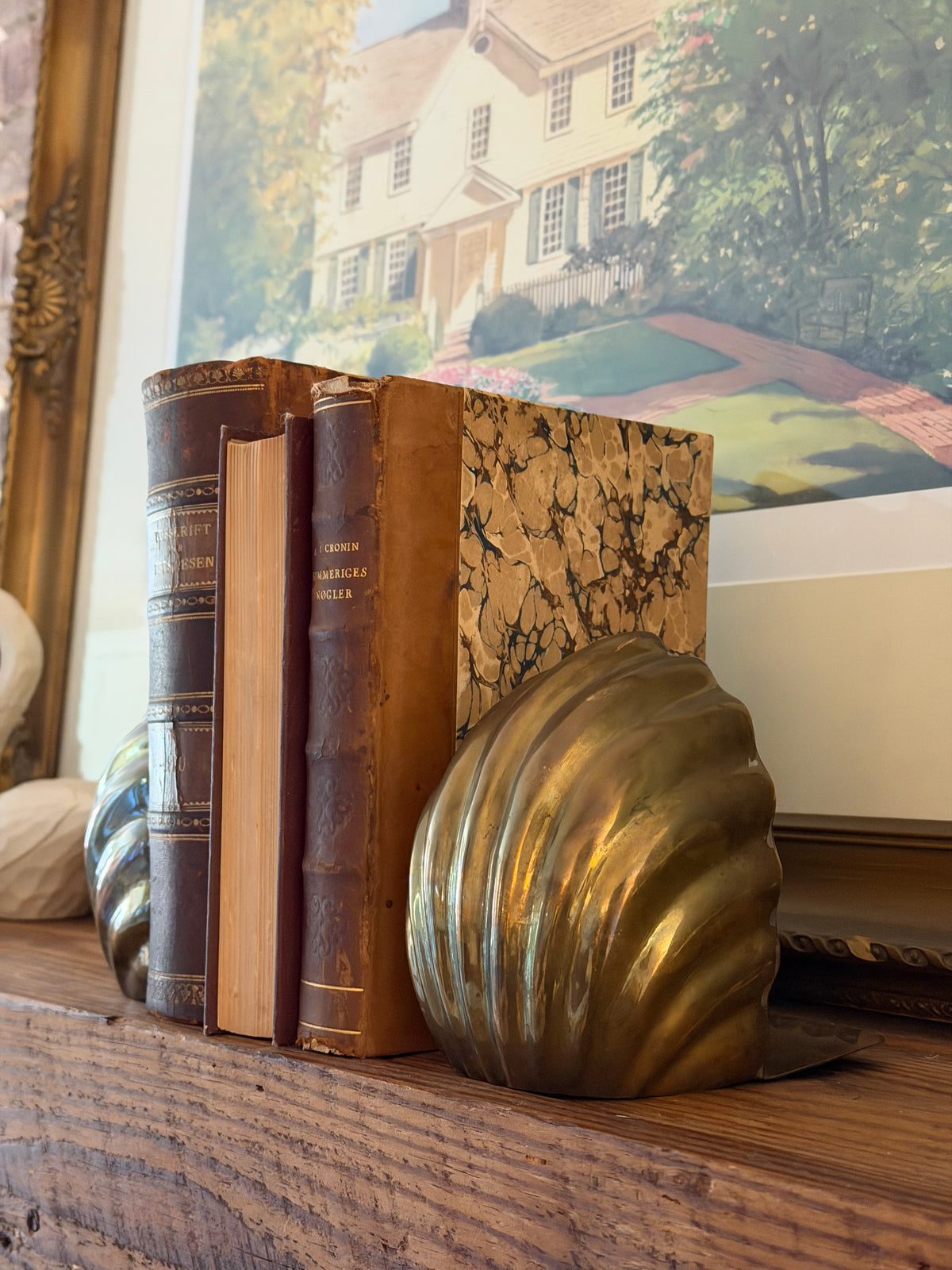 Set of MCM Brass Seashell Bookends