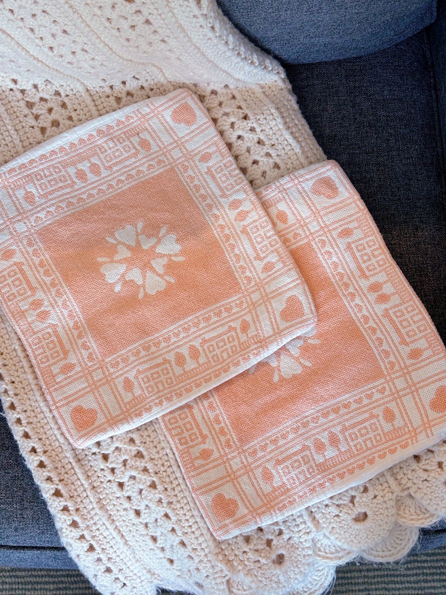 Set of 2 Vintage Hand Stitched Peach Pillow Shams