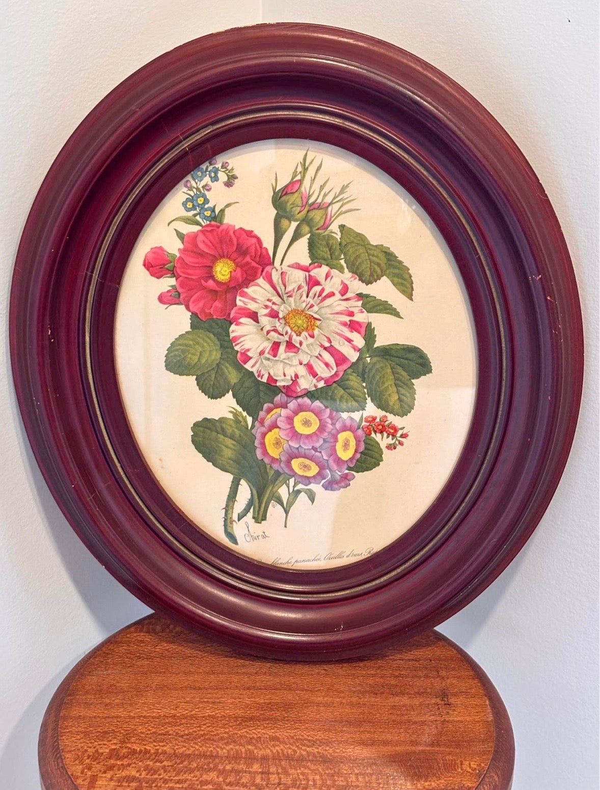 Vintage 1940s Benoit Chirat Framed Oval Botanicals