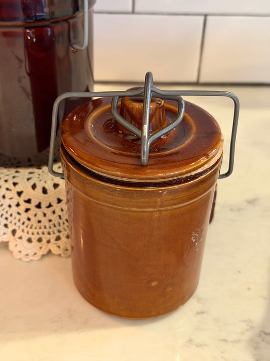 Vintage Brown Clamp Lid Crocks