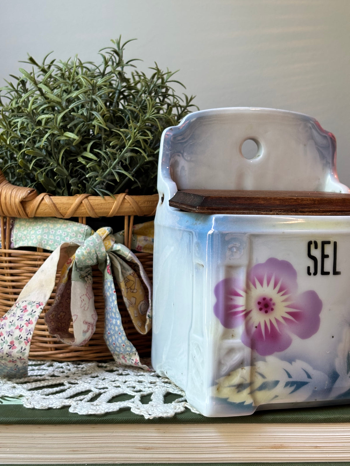 Antique French Floral Salt Box