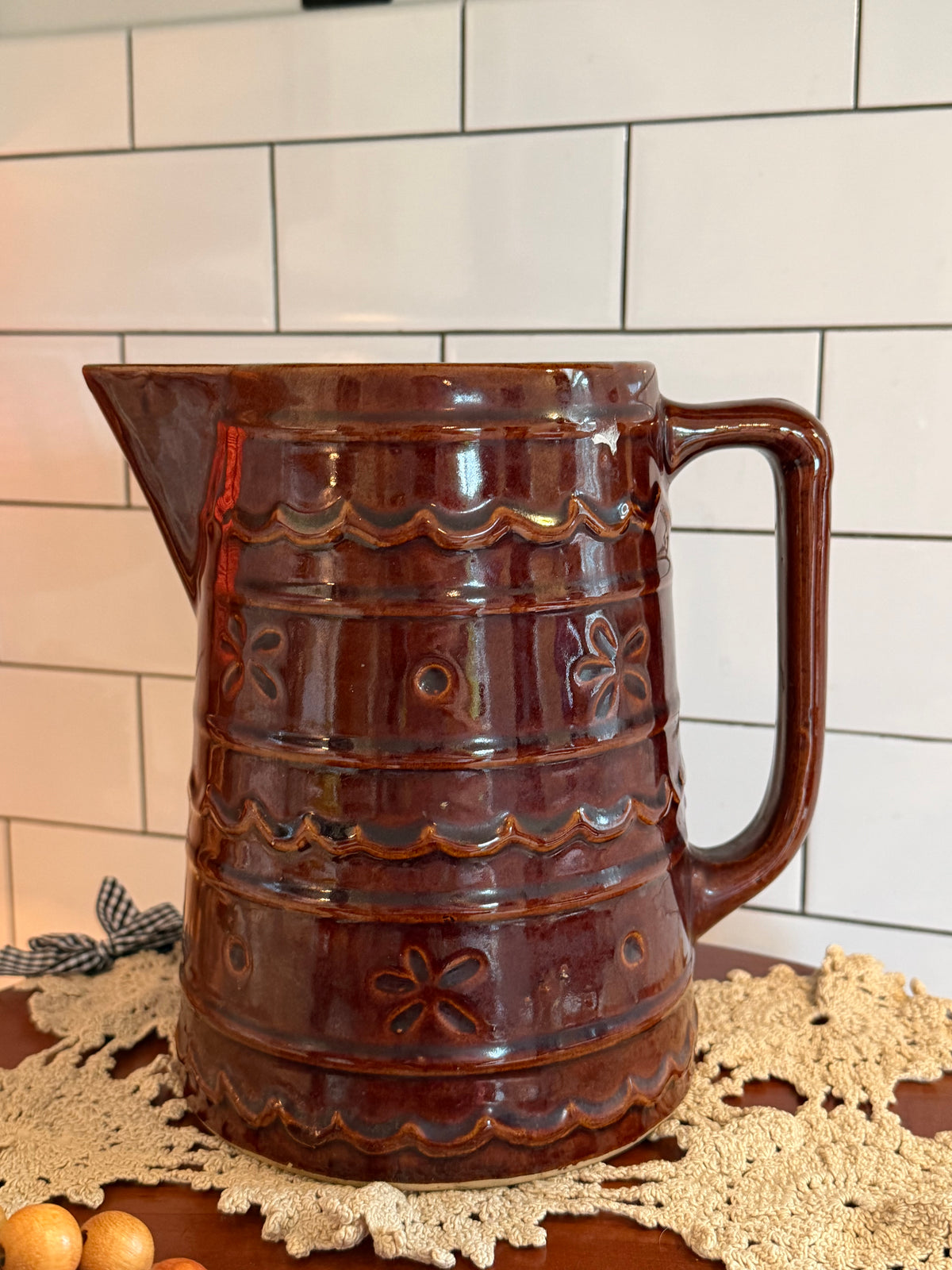 Vintage Brown Mar-Cresa Stoneware Pitchers