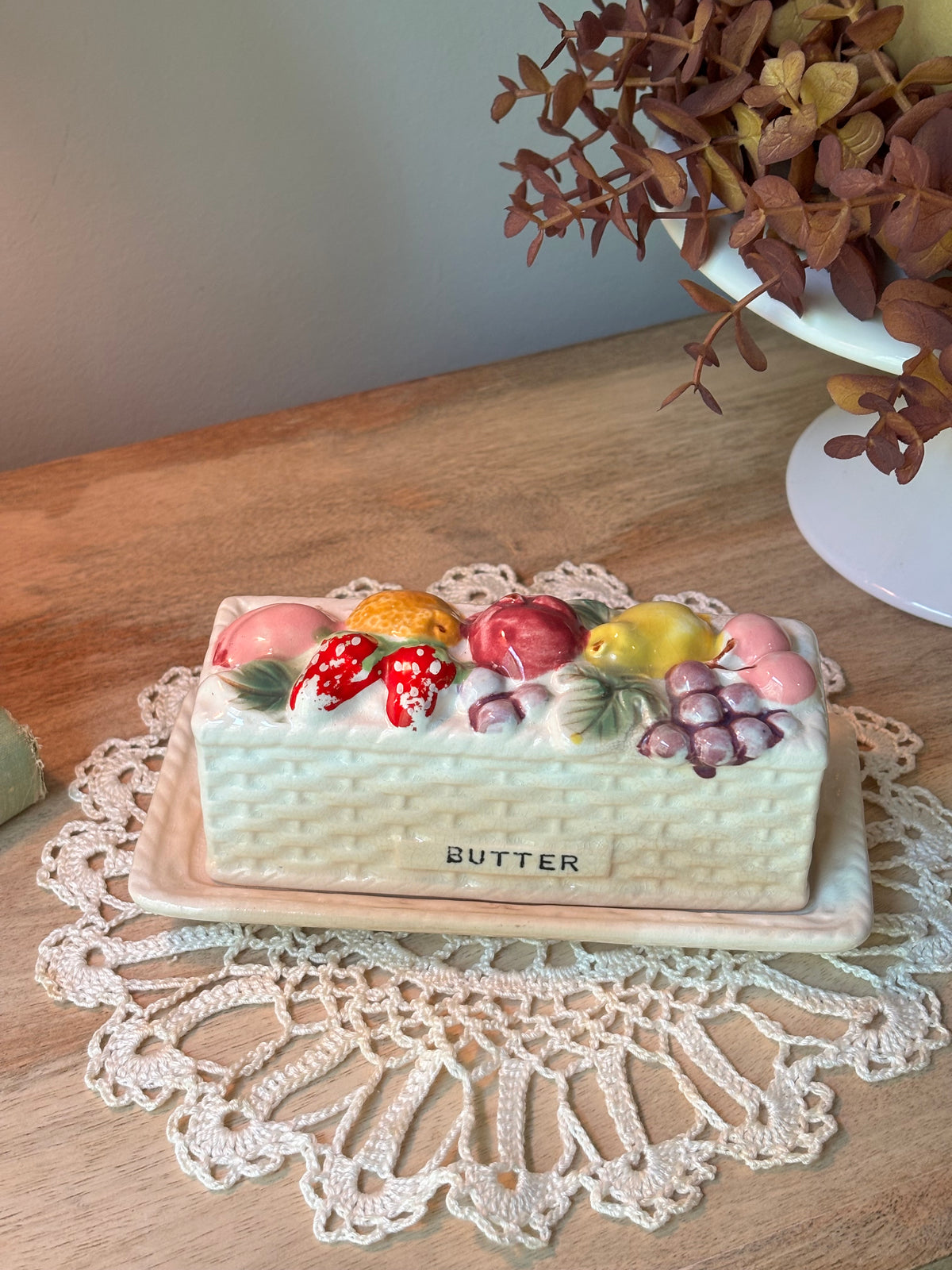 Vintage Ironstone Fruit Basket Butter Dish