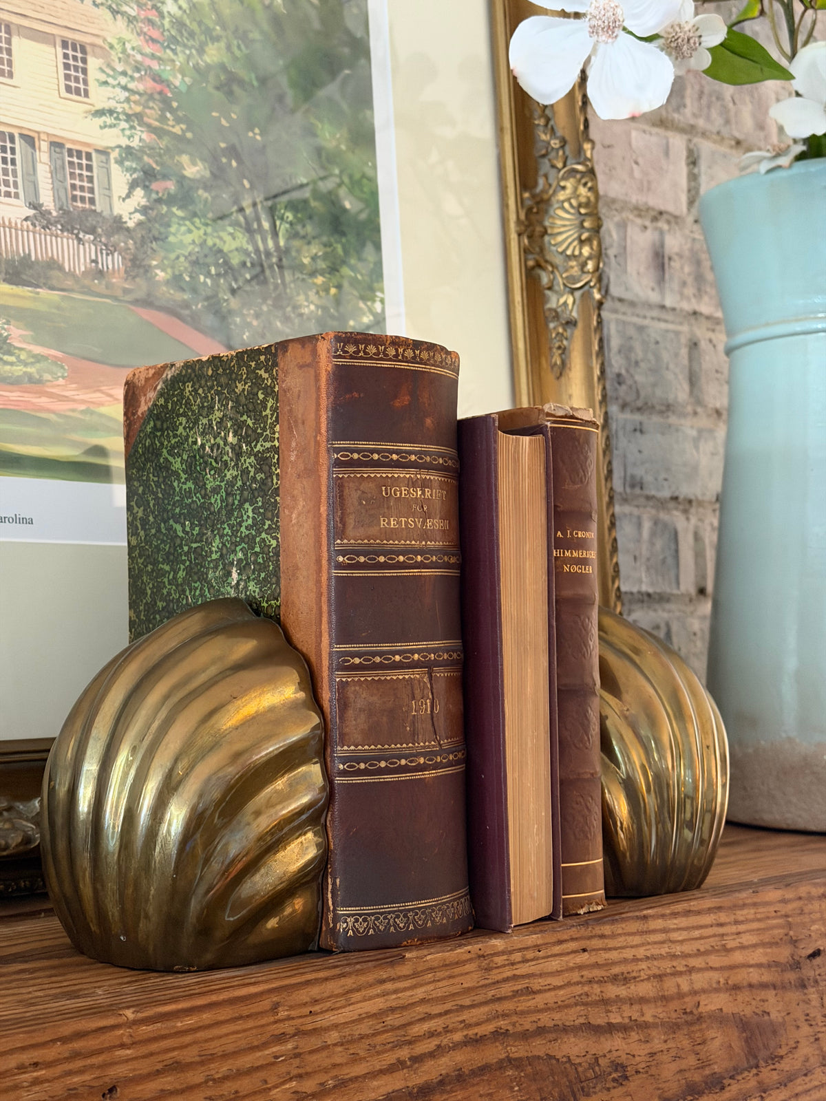 Set of MCM Brass Seashell Bookends
