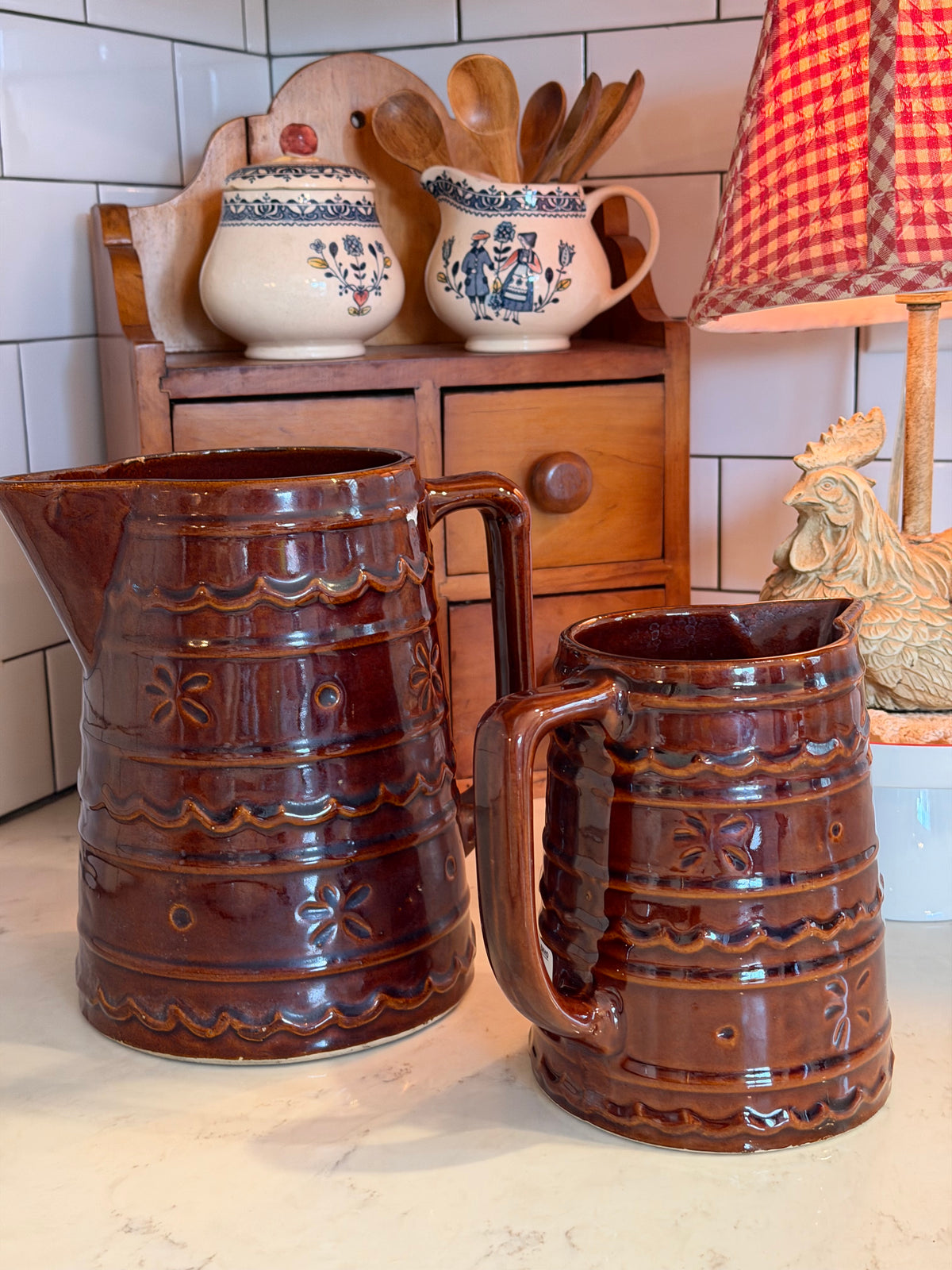 Vintage Brown Mar-Cresa Stoneware Pitchers