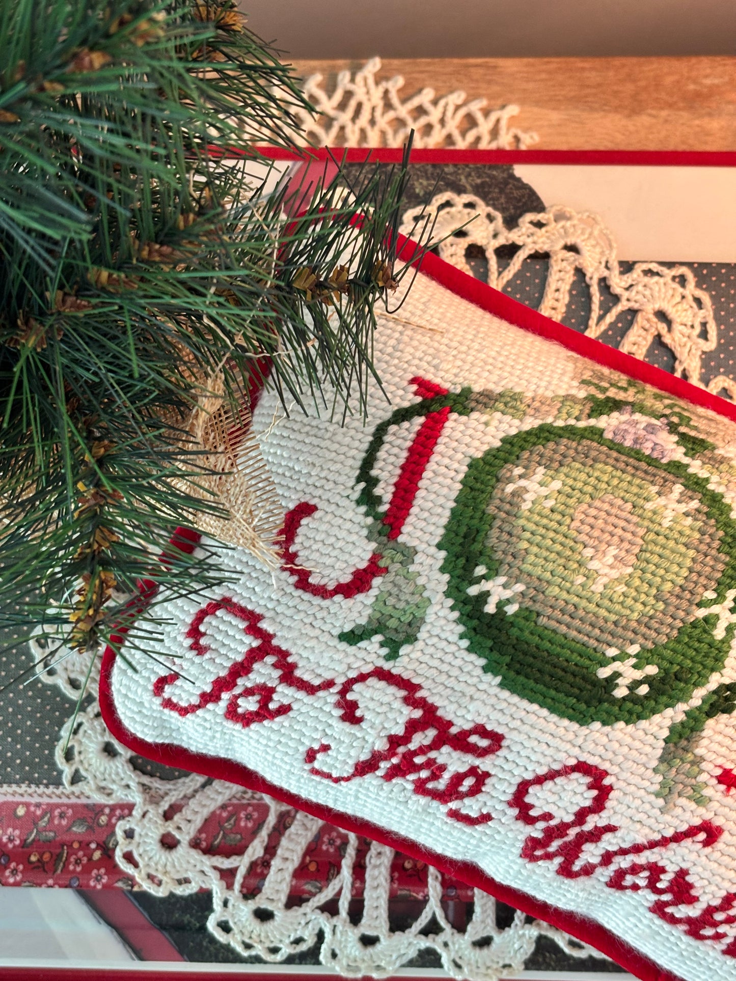 Joy to the World Needlepoint Pillow