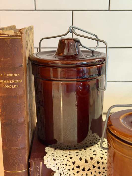 Vintage Brown Clamp Lid Crocks