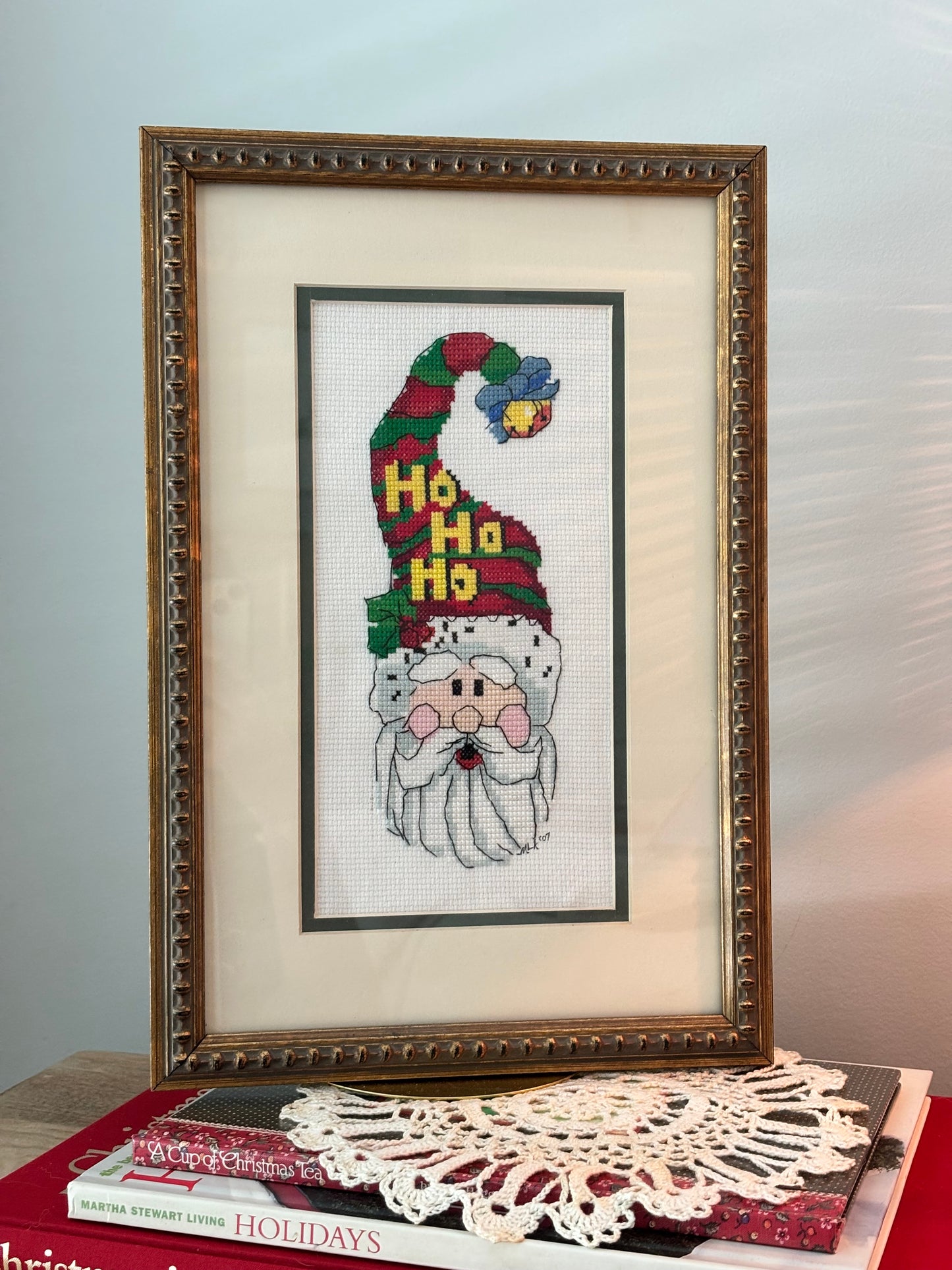 HO HO HO Framed Santa Head Cross Stitch