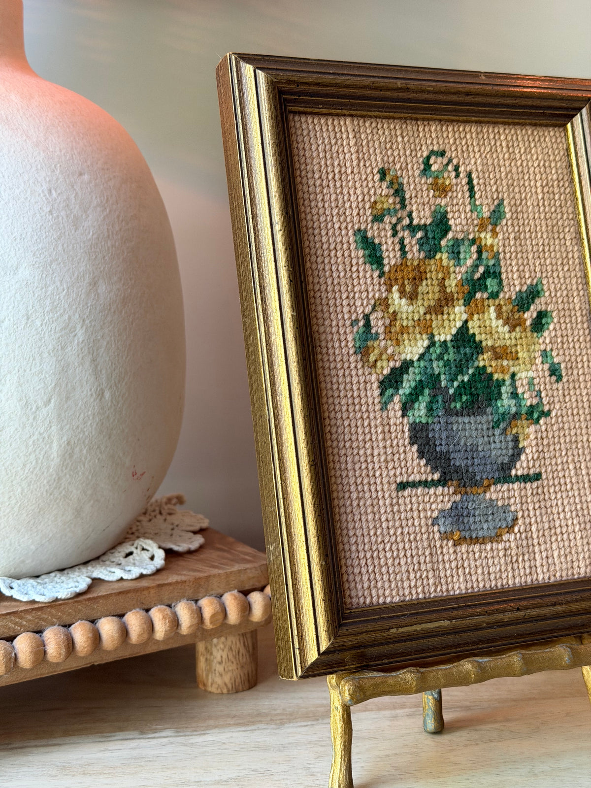 Vintage Floral Framed Needlepoint