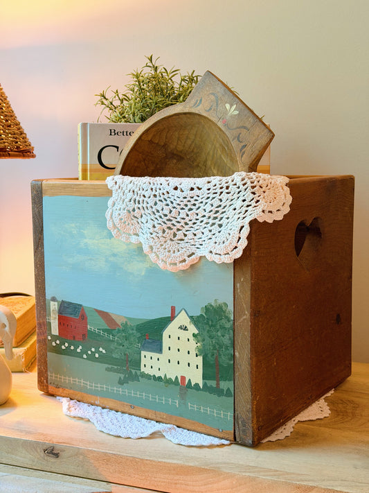 Vintage Country Hand Painted Wooden Heart Box