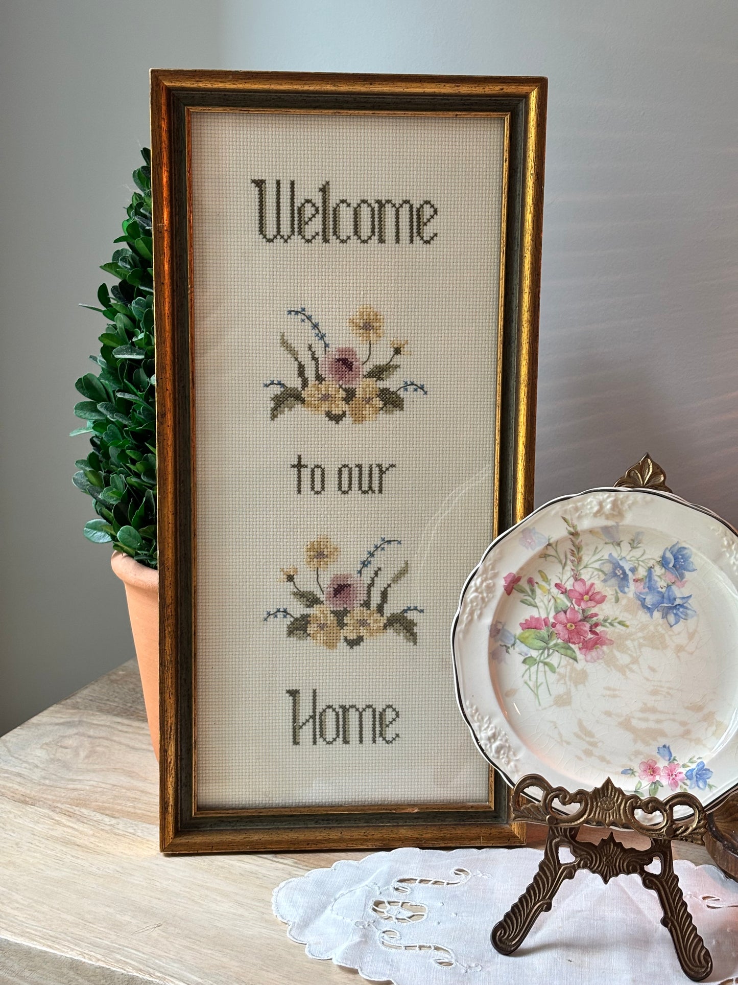 Welcome to our Home Framed Floral Cross Stitch