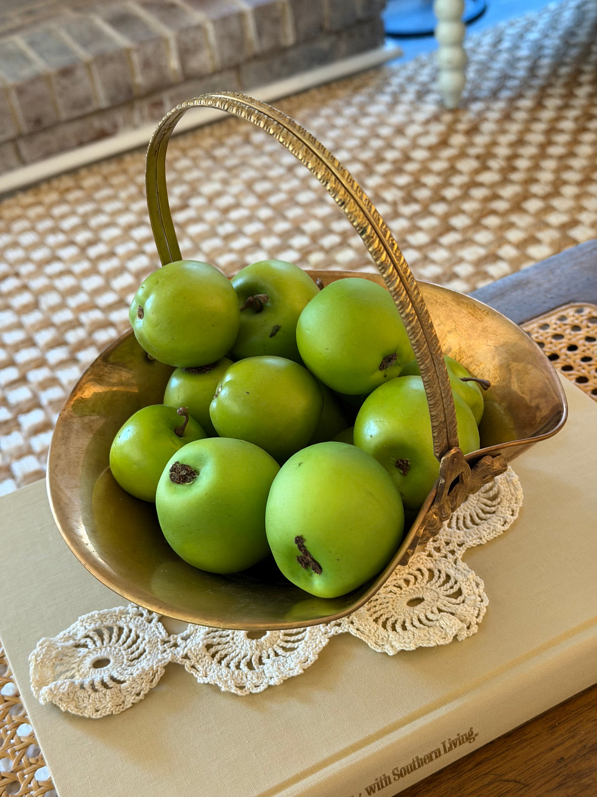 Vintage Brass Basket with Grape Handle