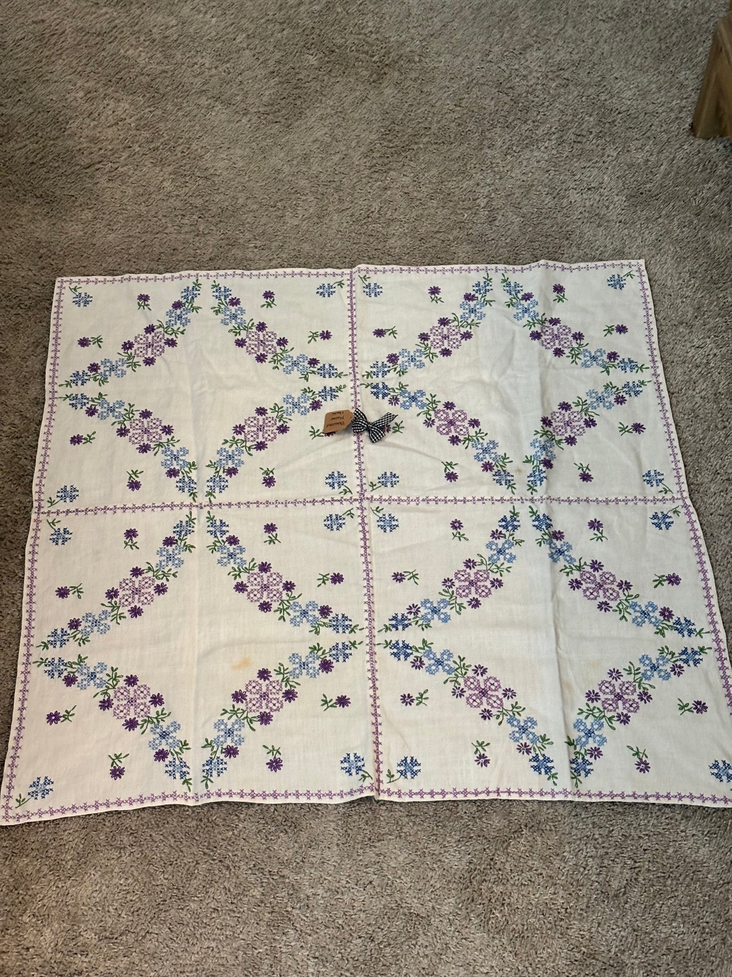 Purple Cross Stitch Table Cloth