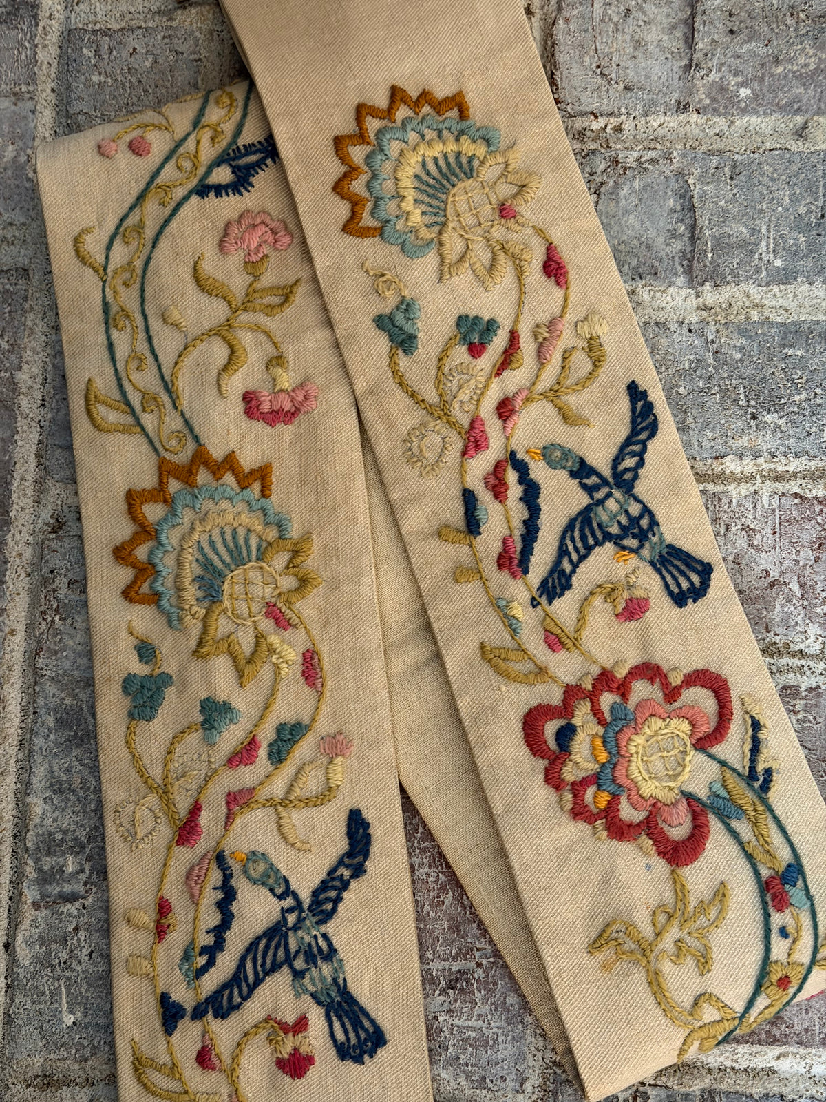 Floral & Bird Embroidered Bell Pull