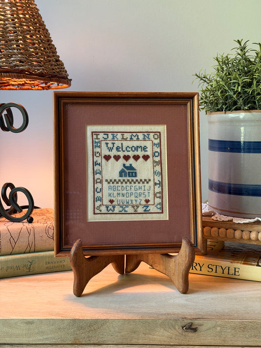 Vintage Framed Welcome Cross Stitch Sampler