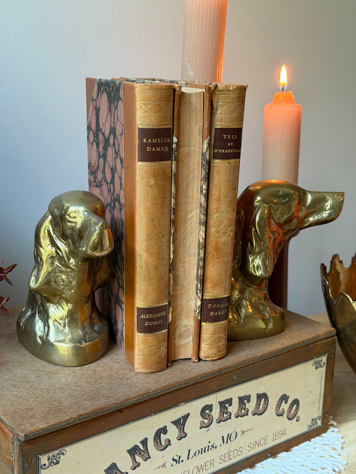 Set of 2 Brass Hunting Dog Brass Book Ends