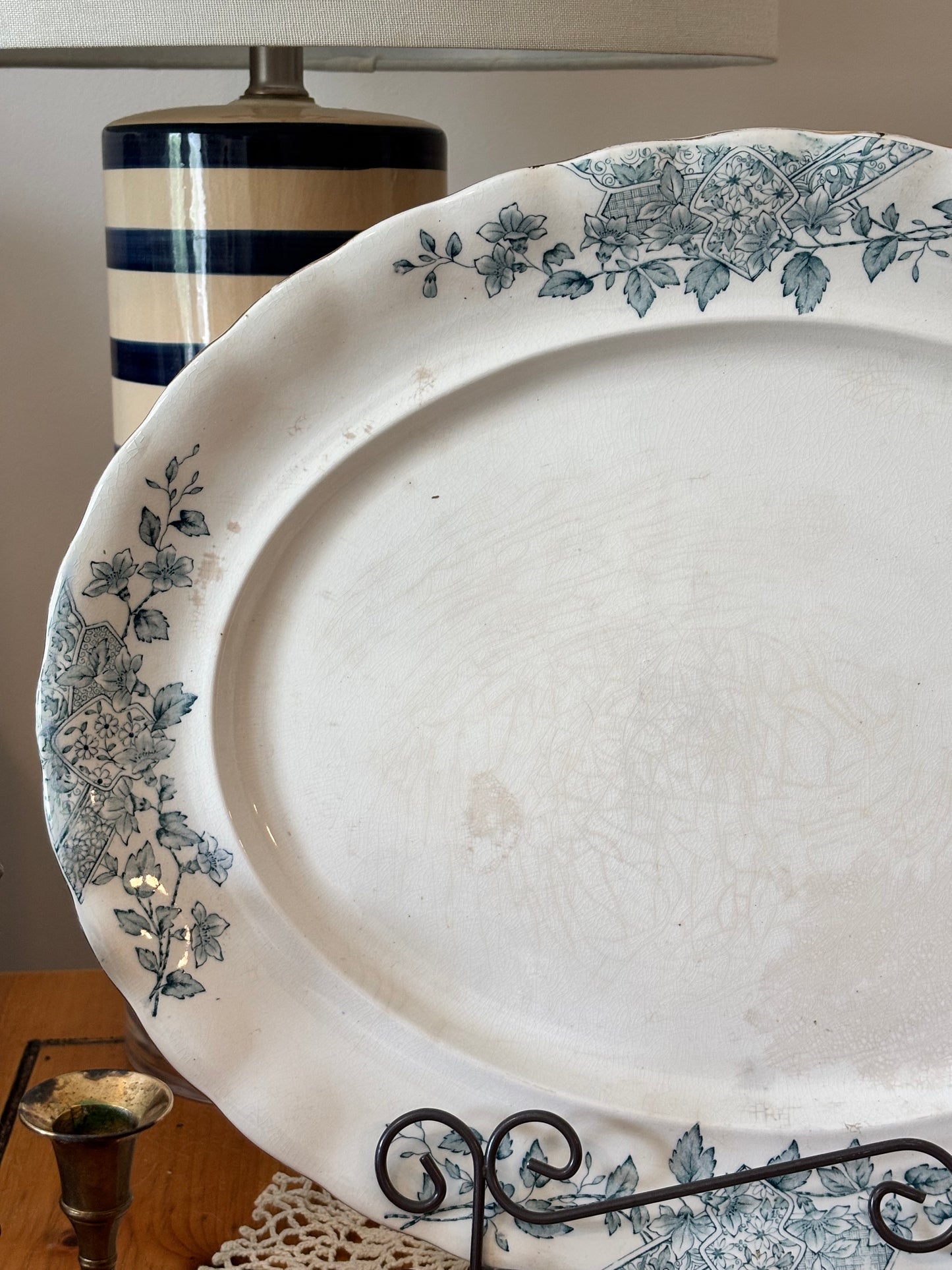 Vintage Large Stafford Blue & White Ironstone Platter