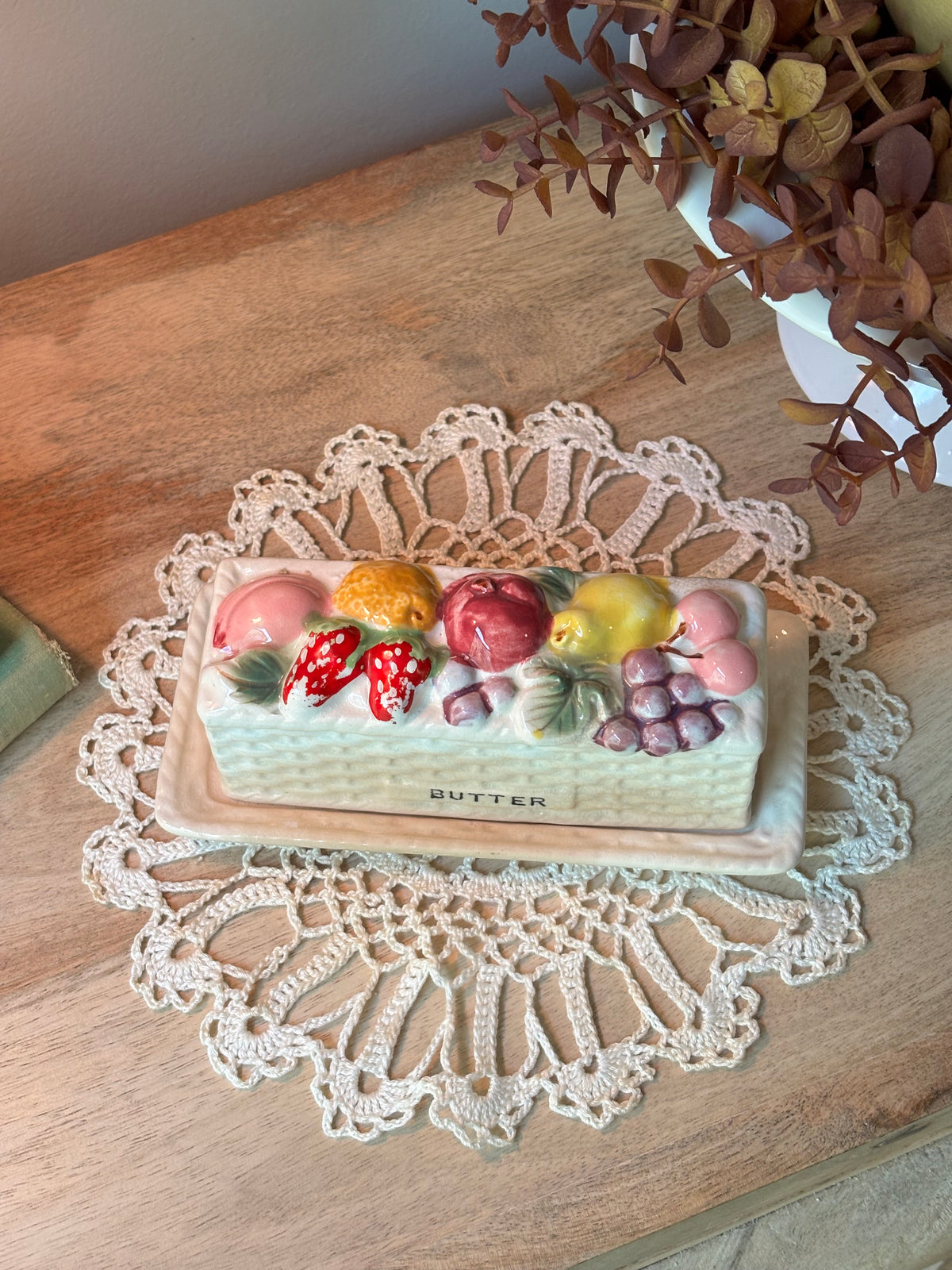 Vintage Ironstone Fruit Basket Butter Dish