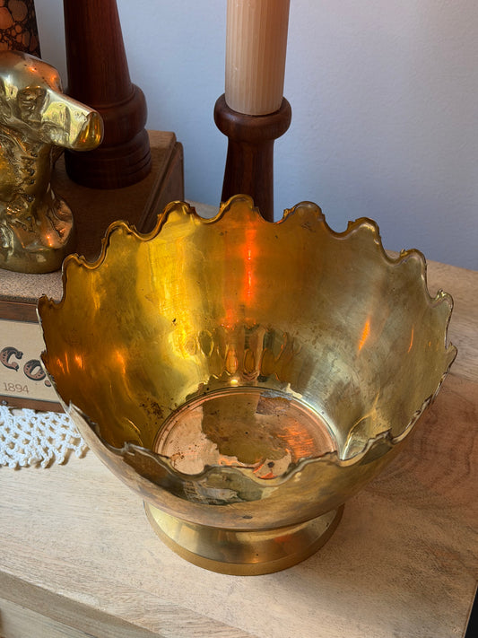 Vintage Brass Crown Pedestal Bowl