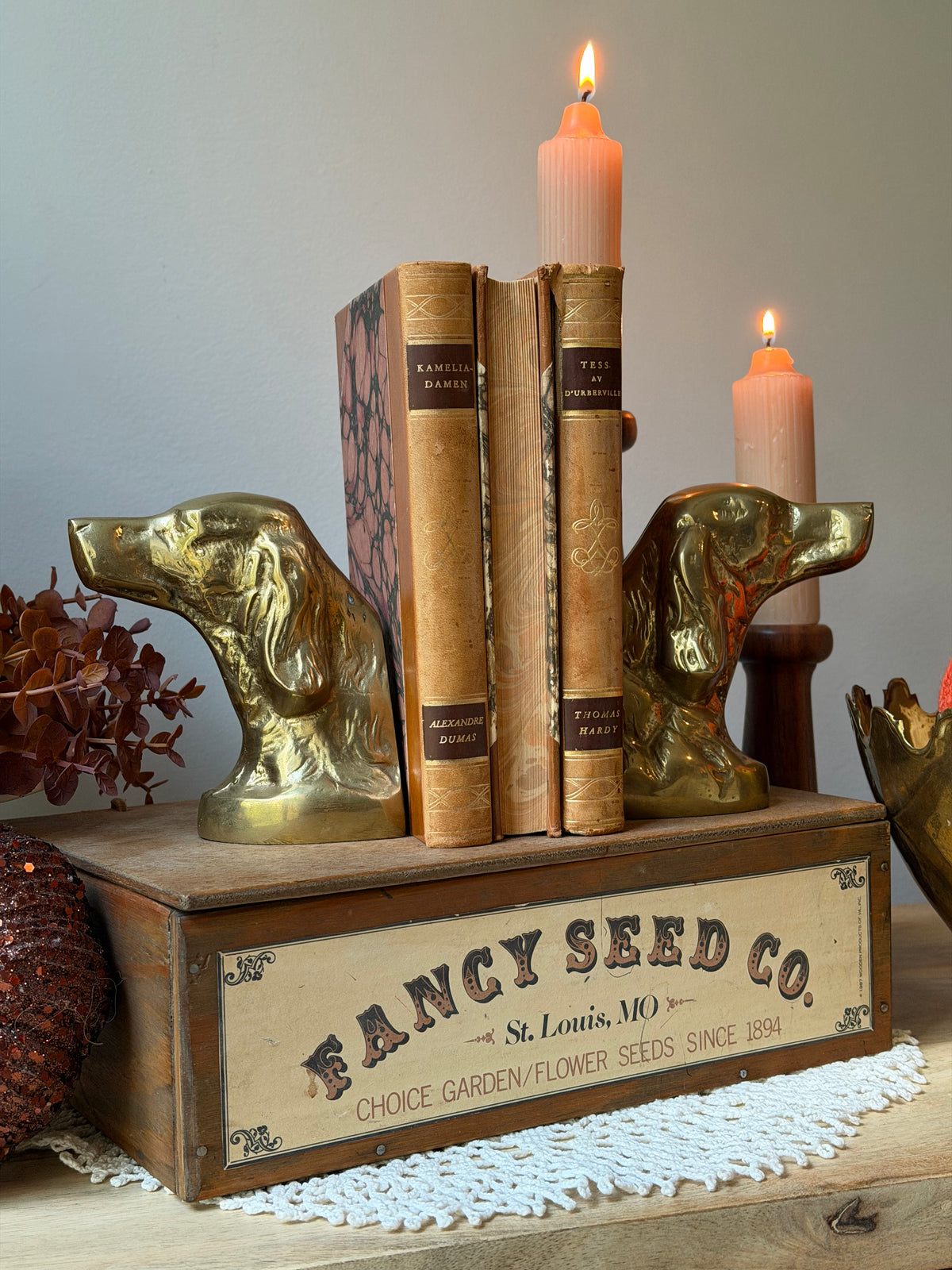 Set of 2 Brass Hunting Dog Brass Book Ends