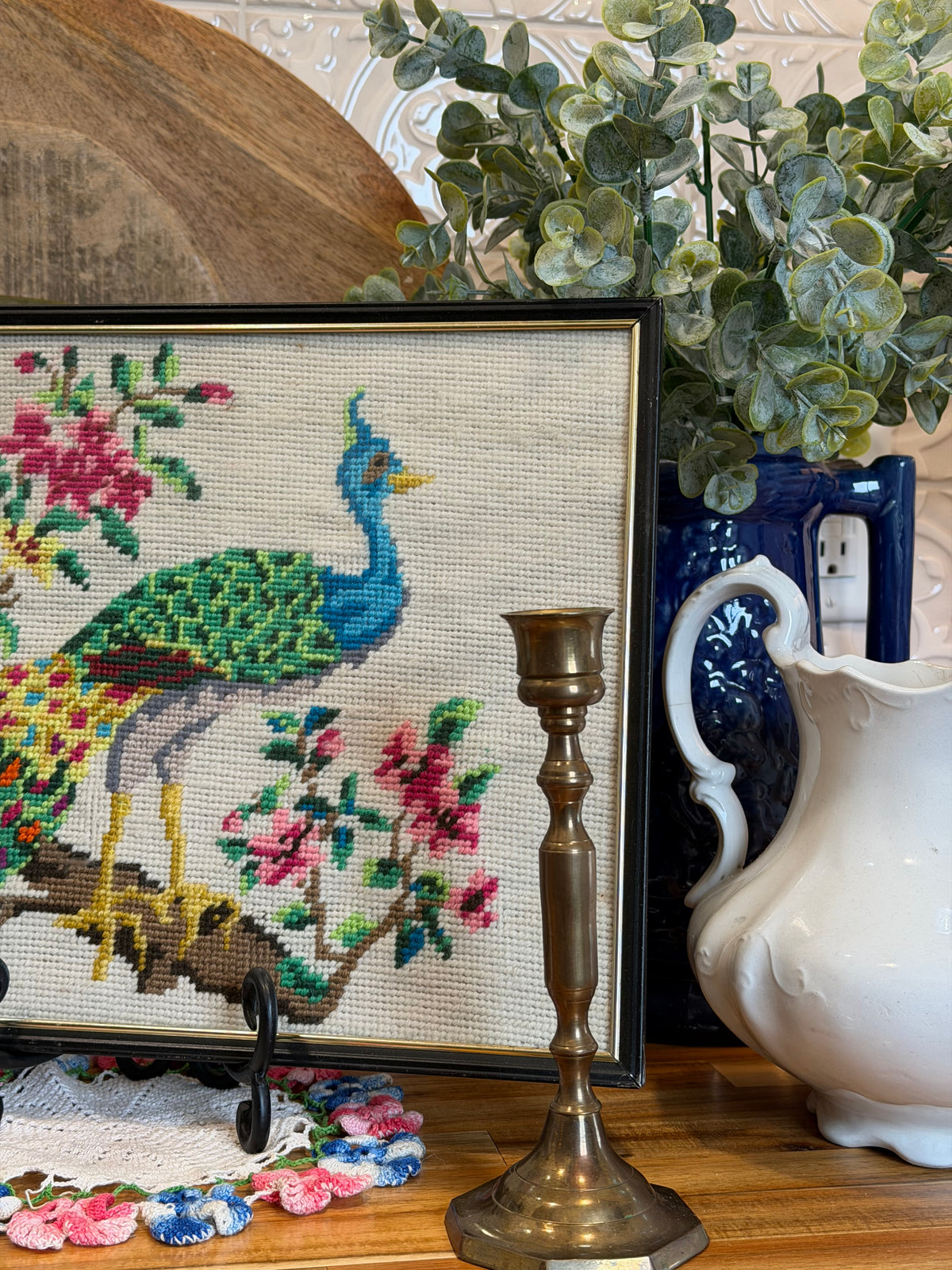 Framed Peacock Needlepoint