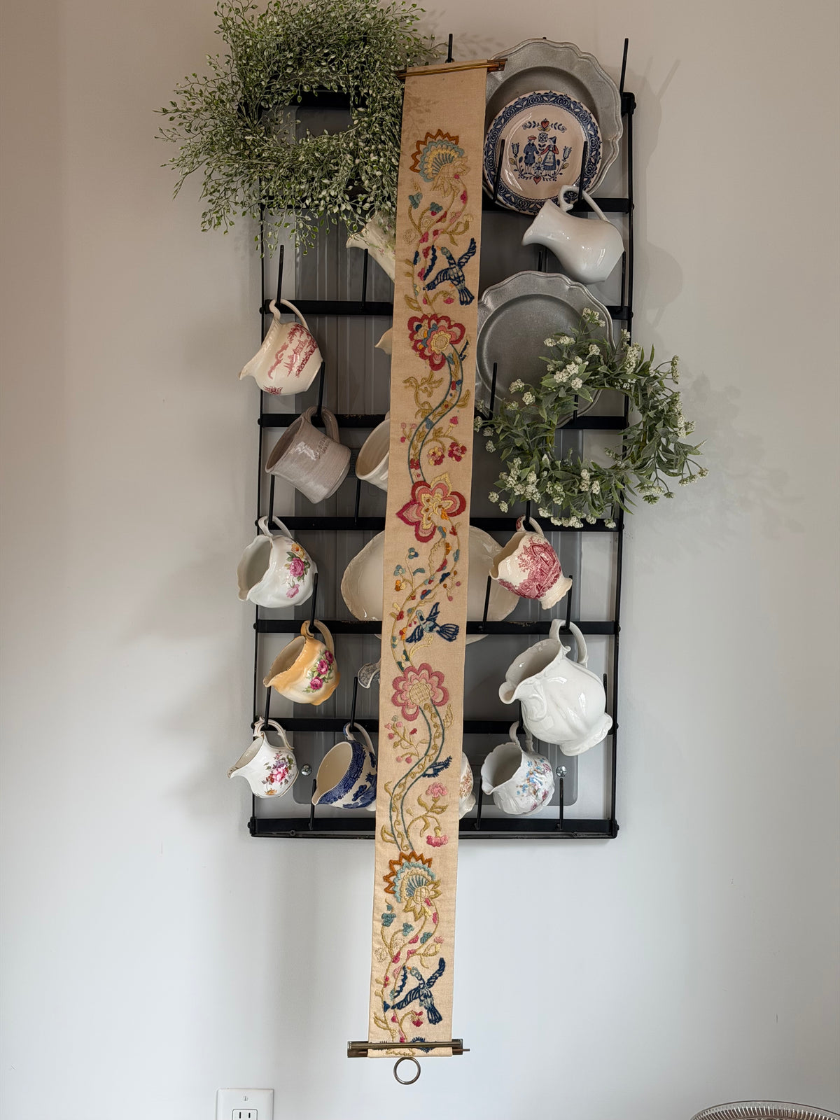 Floral & Bird Embroidered Bell Pull