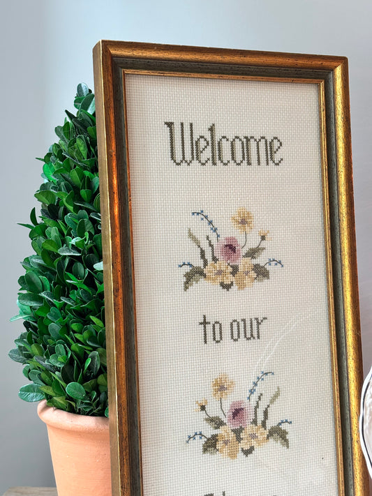 Welcome to our Home Framed Floral Cross Stitch