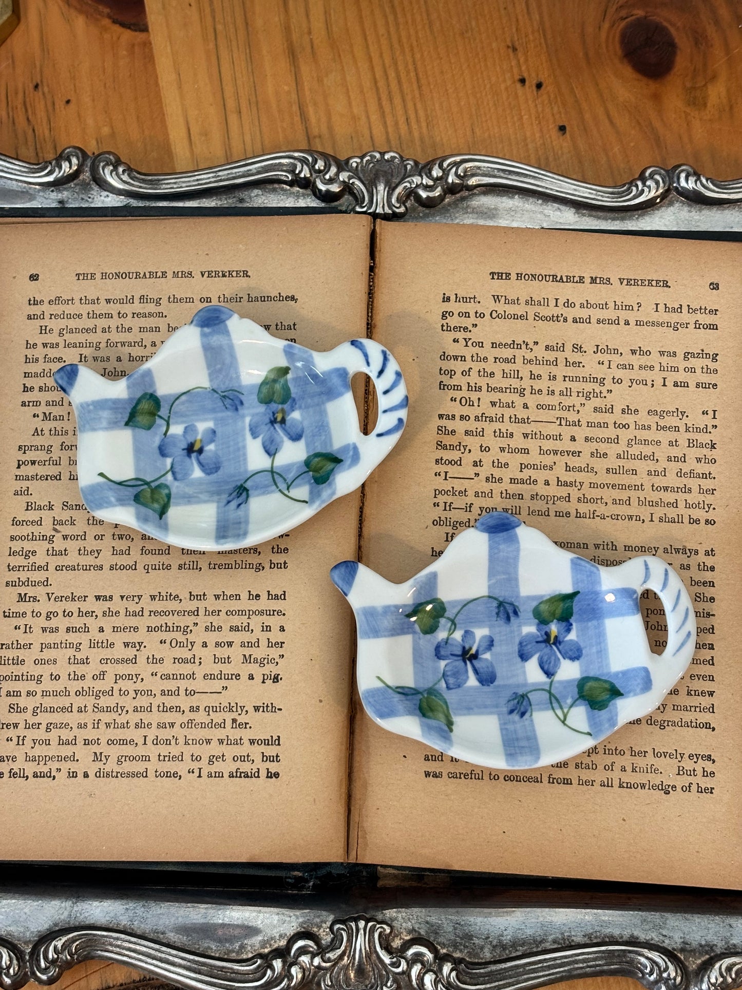Set of 2 Vintage Hand Painted Tea Bag Holders