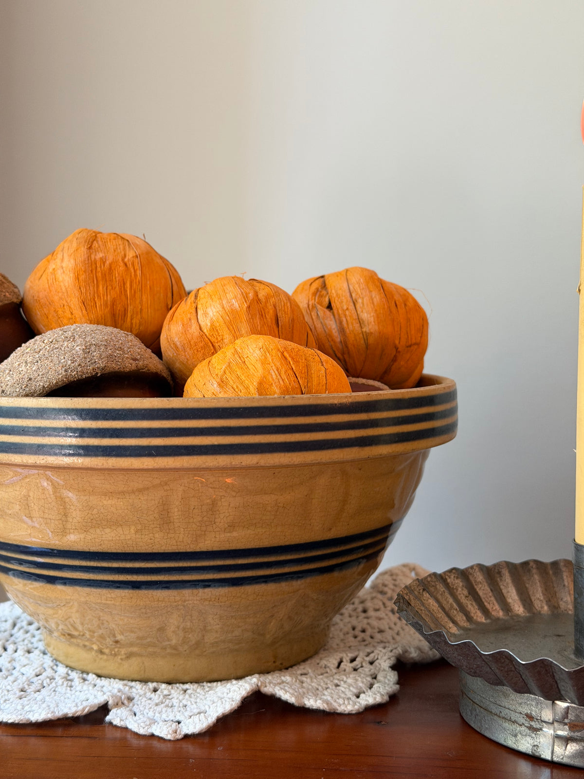 Blue Striped Yellow Ware Bowl