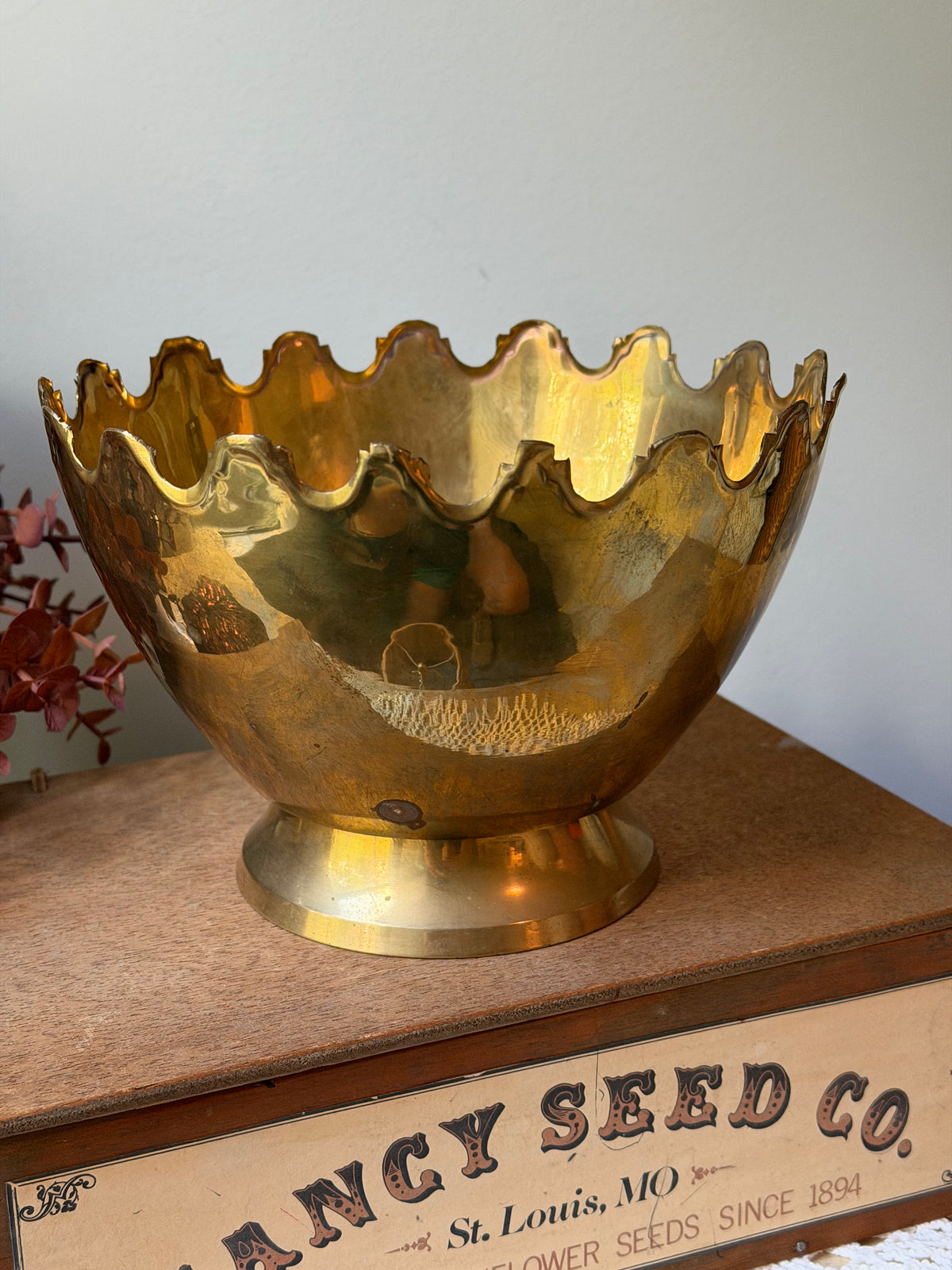 Vintage Brass Crown Pedestal Bowl