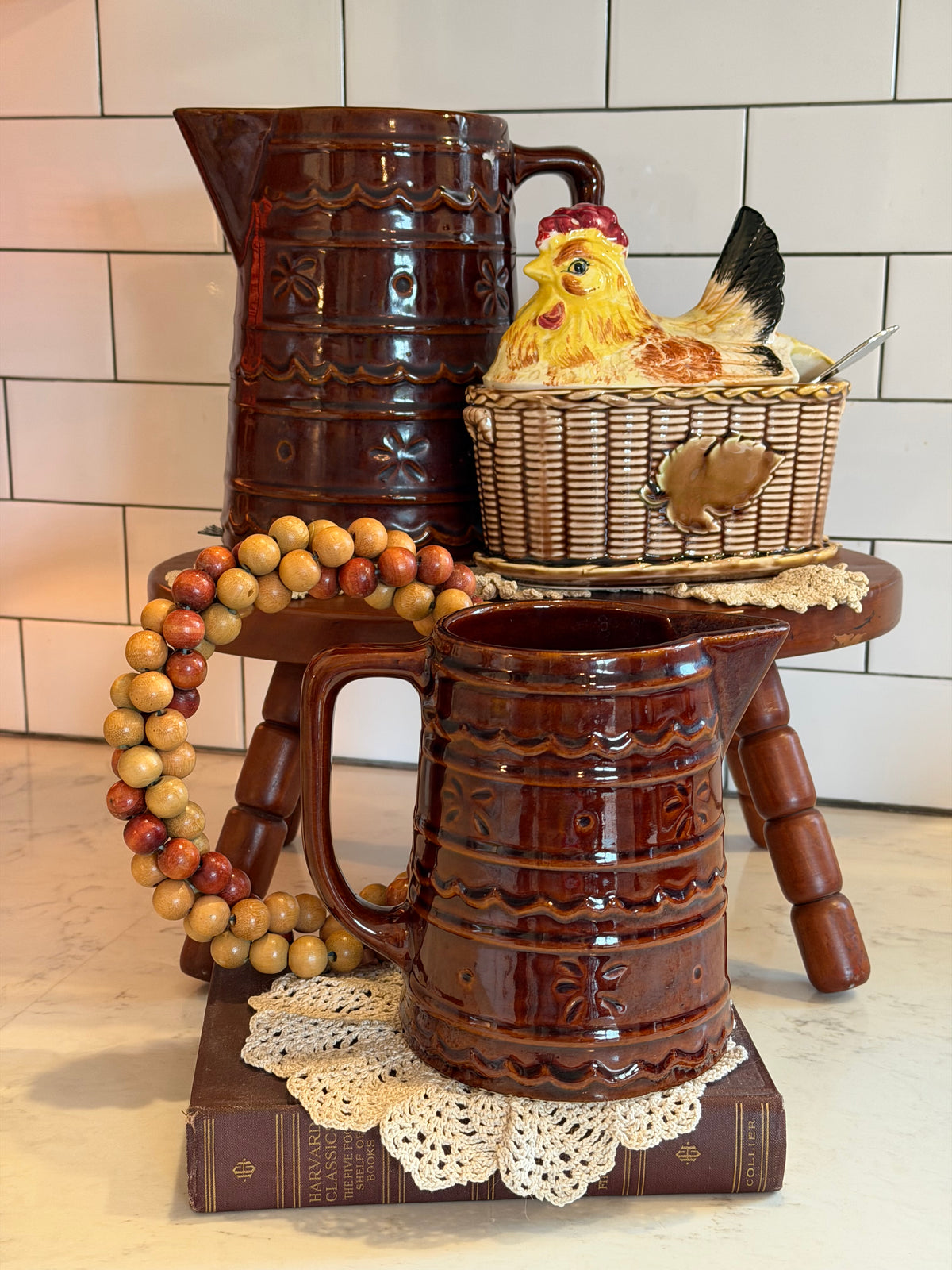 Vintage Brown Mar-Cresa Stoneware Pitchers