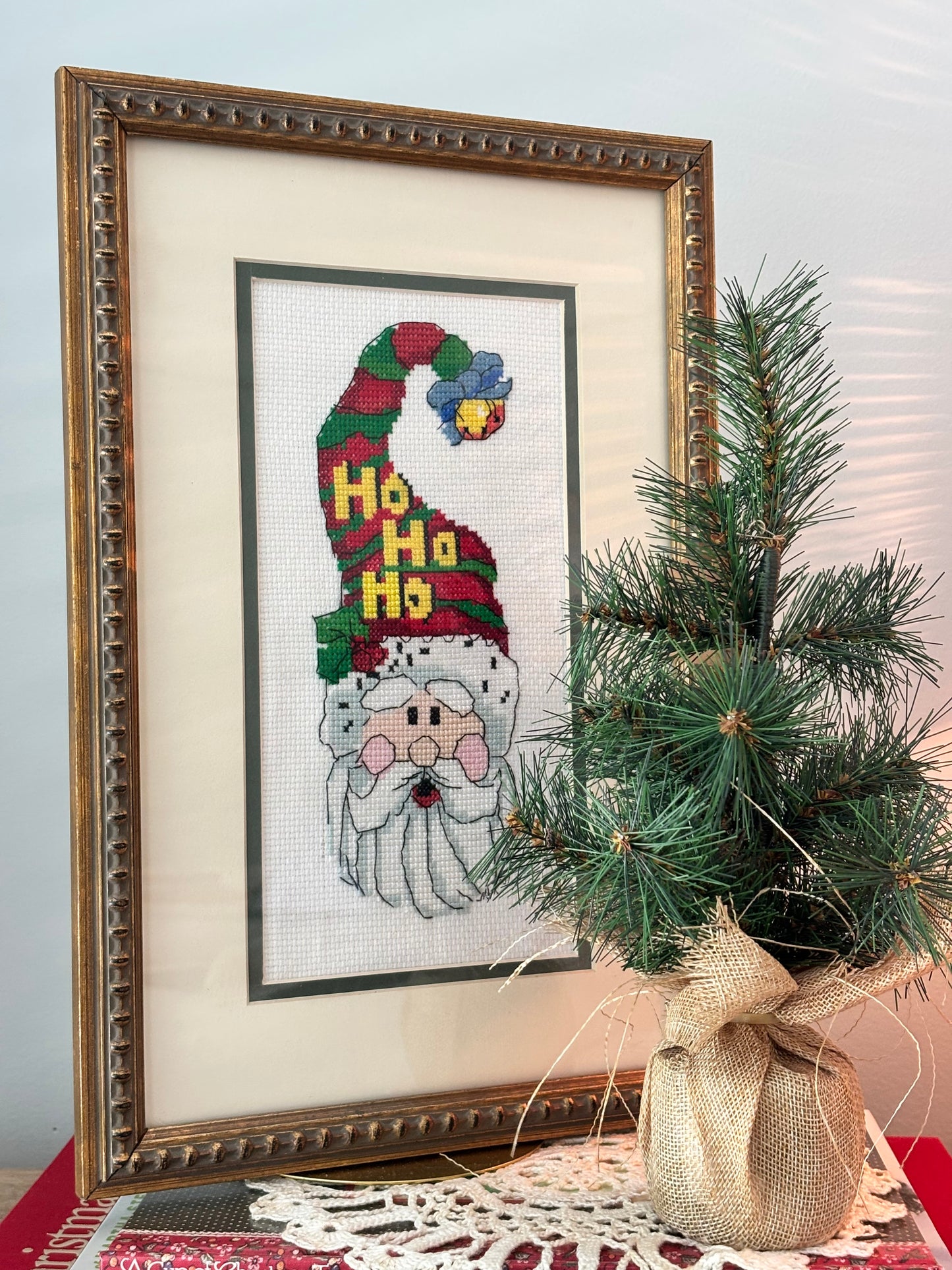 HO HO HO Framed Santa Head Cross Stitch