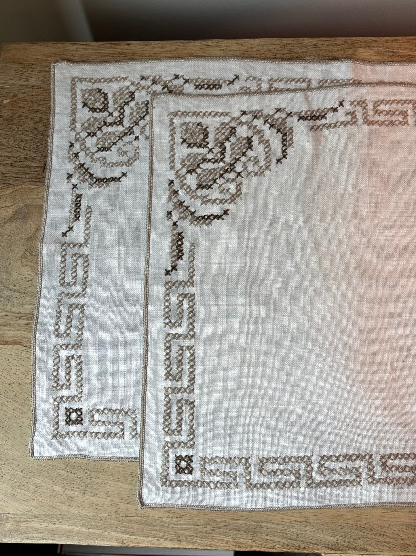 Set of 4 Neutral Cross Stitch Placemats