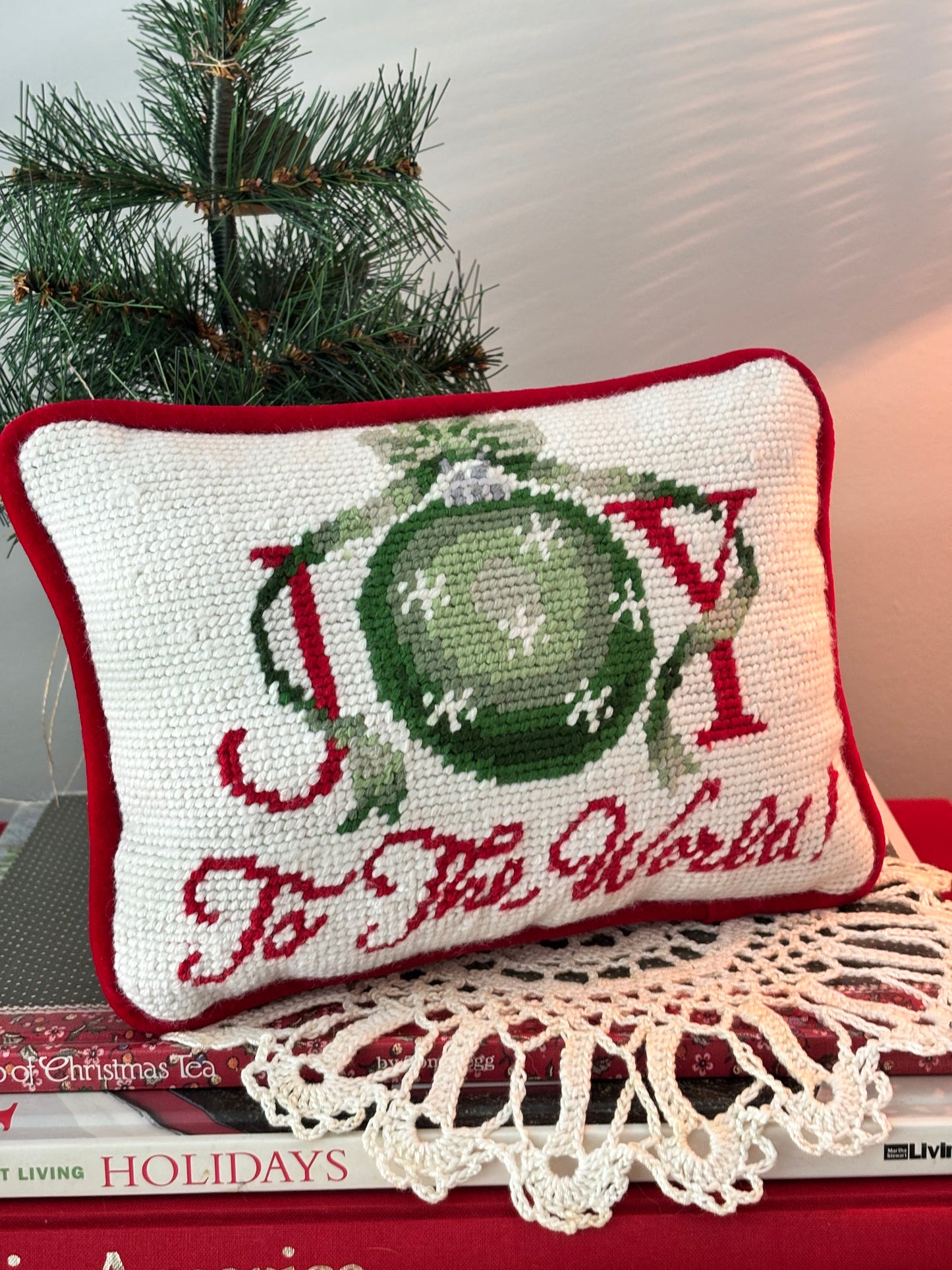 Joy to the World Needlepoint Pillow