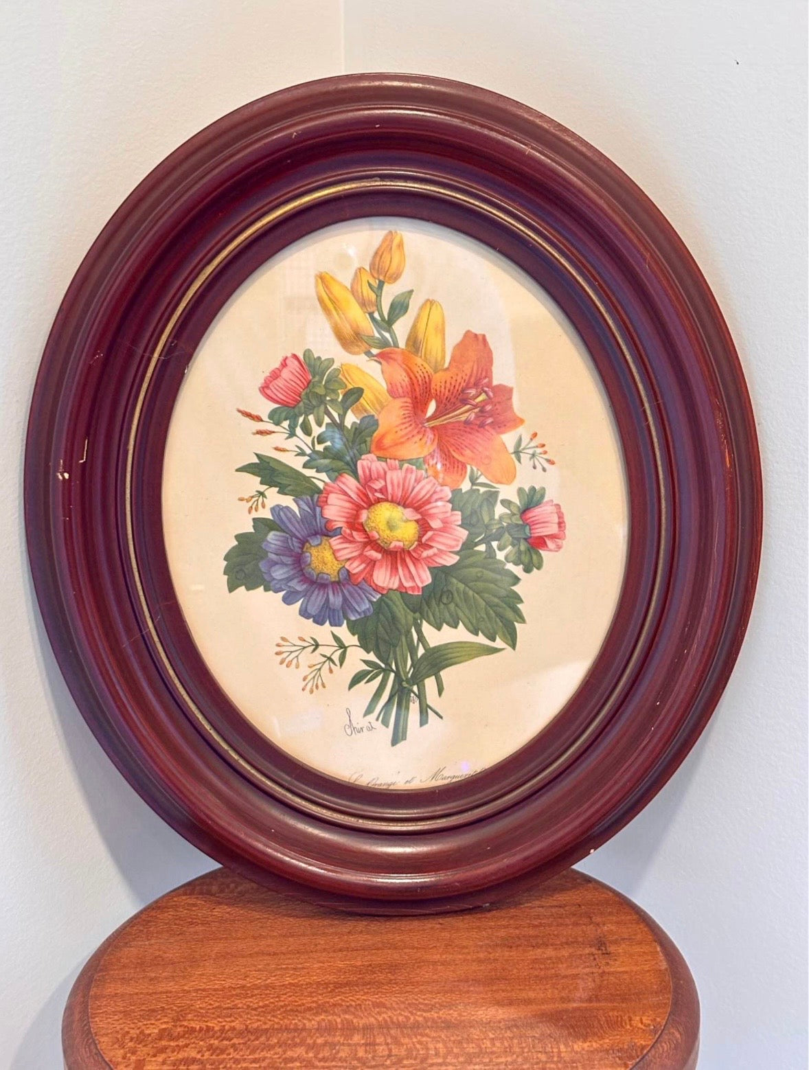 Vintage 1940s Benoit Chirat Framed Oval Botanicals