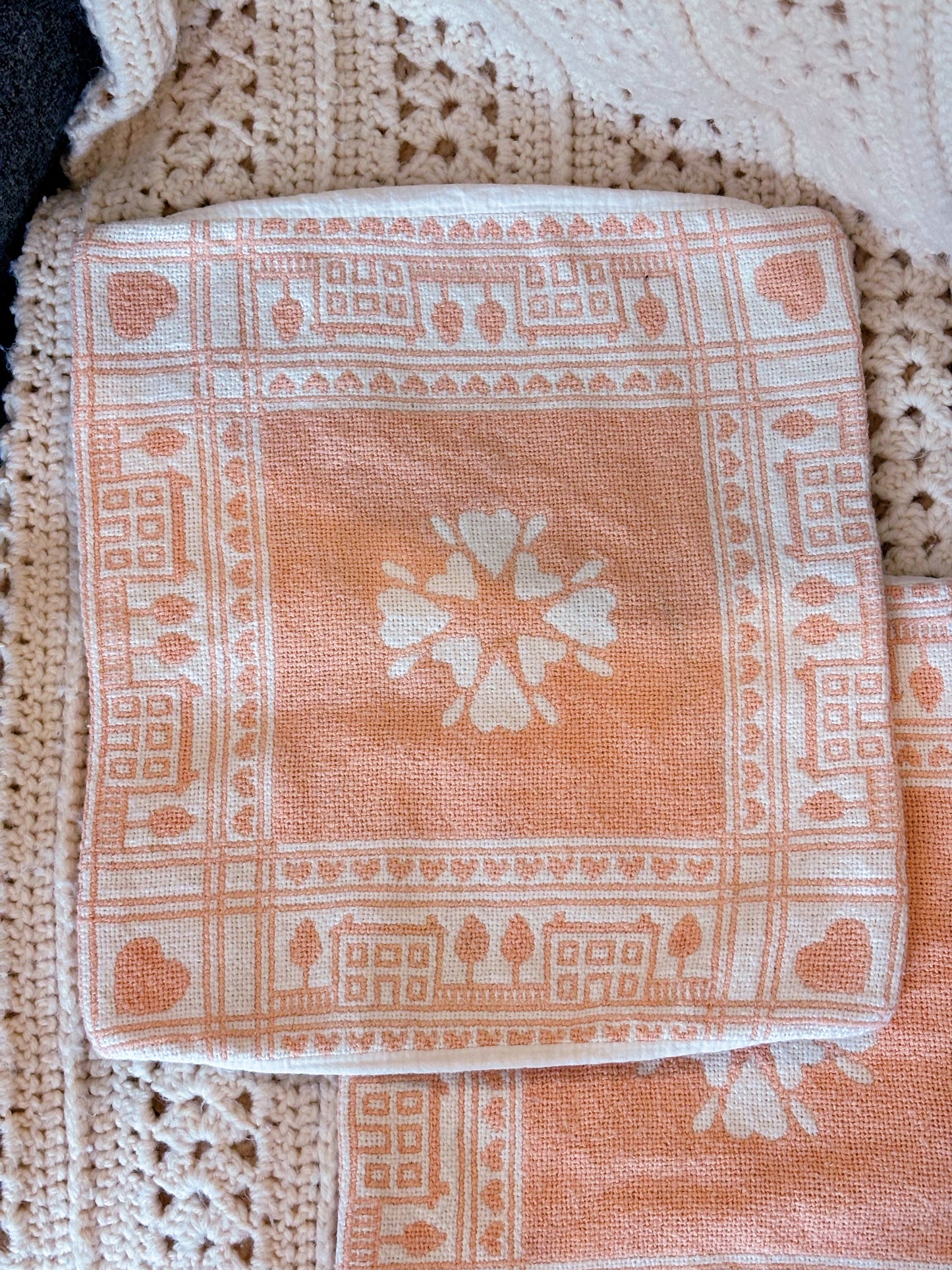 Set of 2 Vintage Hand Stitched Peach Pillow Shams