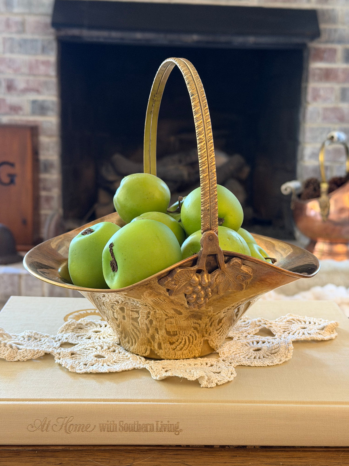 Vintage Brass Basket with Grape Handle